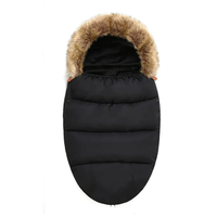 Chancelière de poussette noire luxueuse avec garniture en fausse fourrure en peau de mouton pour la chaleur des tout-petits, fermeture à glissière grande taille, utilisation hivernale et estivale