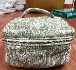 Luxury Quilted Cotton <b>Vanity</b> Cosmetic <b>Bag</b> for Women With Modern Print Durable Zipper for Everyday Use with Modern Elegance - Product Image 1