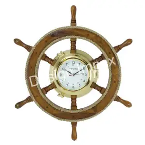 American Office Decorative wooden Ship Wheel Metal Clock With Nautical Ship Wheel Framed Logo Printed Wholesale Ship Wheel