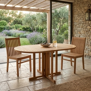 Outdoor <b>Folding</b> Teak Wood <b>Dining</b> Set <b>Folding</b> Oval <b>Table</b> <b>Chairs</b> Solid Wooden Bistro Set Patio Garden Furniture Setup Art Decor - Product Image 2