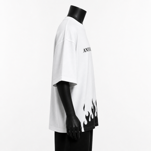 Custom Oversized White <b>Flame</b> Print T <b>Shirt</b> Men Heavyweight Cotton Streetwear Graphic Loose Fit Drop Shoulder Casual Fashion Tee - Product Image 4