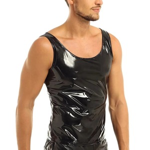 Camiseta sin mangas de cuero brillante ecológica de invierno para hombre de talla grande Chaleco de cuero brillante con cuello en V Ropa de abrigo moldeadora - Product Image 2