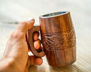 SOLID WOODEN BEER AND WINE Mug with Handle <b>Ceramic</b> Coffee Mug Office Home Business Gift Wholesale Wood Cup Mug for Christmas - Product Image 1