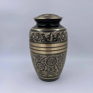 Urna de cremación de latón de Metal dorado y negro de estilo americano clásico, bolsa de terciopelo gratis, suministros funerarios para adultos del fabricante indio - Product Image 1