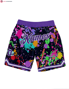 Authentique short de basket-ball personnalisé blanc-royal 3D motif graffiti fermeture à la taille élastique taille moyenne décontracté tricoté respirant - Product Image 3