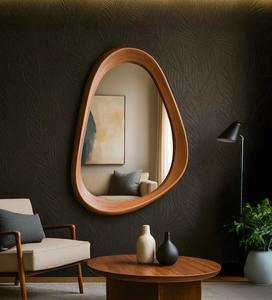 Miroir Art Déco en bois de chêne artisanal, irrégulier et asymétrique, décoration murale écologique pour entrée et maison - Product Image 3