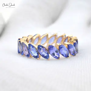 High Quality Tanzanite Ring 6x3mm Marquise Gemstone Handmade Wedding Band 14k Yellow Gold Eternity Ring for Women for Wholesale