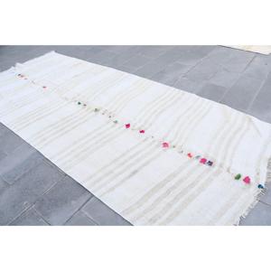 Tapis turc vintage en laine 5x11,8 pi (153x359 cm) écologique avec patchwork blanc et support en latex - Product Image 3