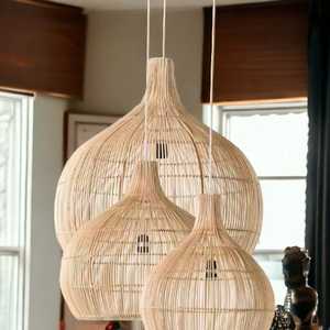 Fait à la main écologique bambou rotin osier suspendu abat-jour tissé lustre forme plafonnier abat-jour pendentif pour la maison - Product Image 2