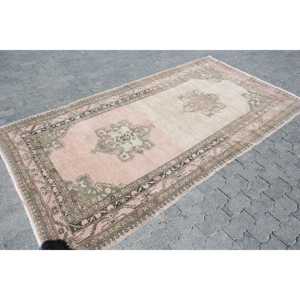 Grand tapis turc vintage 4,7x8,9 pieds, tapis en laine rayé rose et vert - Product Image 3