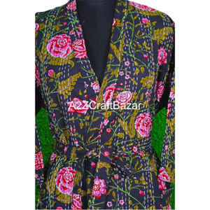 Women's Vintage Kantha Kimono Robe Floral Bathrobe <b>Cardigan</b> Jacket for Bridesmaids Long <b>Bridal</b> Dressing Gowns Belt Summer Floral - Product Image 4