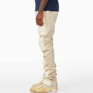 Pantalones acampanados lavados con bolsillos personalizados con estilo para hombre, múltiples bolsillos con cremallera, pantalones Cargo acampanados apilados con contraste de colores para hombre - Product Image 5