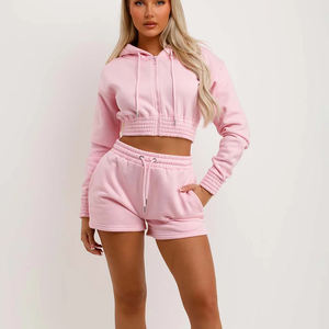 Ensemble 2 pièces tendance : sweat à capuche et short, impression de logo personnalisée, ensemble court en molleton avec fermeture éclair et short - Product Image 3