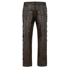 Pantalon en similicuir noir coupe ajustée à motif droit pour hommes d'affaires Pantalon élastique en cuir véritable - Product Image 2