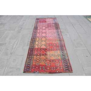 Turkish Rug, 3x8.7 ft <b>Runner</b> Vintage Rug, <b>Red</b> Blue Persian Rug - Product Image 1