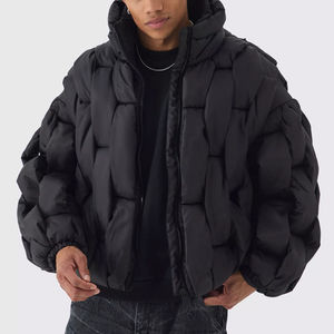 Chaqueta acolchada cálida con burbujas acolchadas, chaqueta con cuello de tejido cuadrado, abrigo, ropa de calle, chaquetas holgadas con burbujas para hombres - Product Image 1