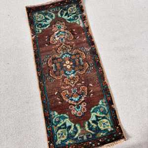 Vintage Rug, Small 1.3x3.3 ft Turkish Rug, <b>Brown</b> Camouflage <b>Wool</b> Rug - Product Image 2