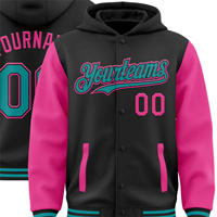 Sweat à capuche bicolore noir et rose-vert-émeraude pour homme, en polaire 100 % polyester, à séchage rapide, imprimé et brodé, fabrication OEM sur mesure