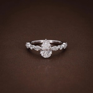 Mixed Shape Pear Lab Grown Engagement Ring F VVS1 VVS2 Certified Diamond Ring Centre 1.12 Carat Pear Cut Diamond Unique Design - Product Image 1