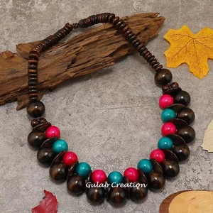 Gargantilla de 2 capas con cuentas de madera multicolor marrón pintada a mano, estilo étnico bohemio, moda personalizable ecológica - Product Image 2