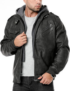 Veste en cuir unisexe d'inspiration motard, toile, devant droit, manches longues, vêtement d'extérieur d'hiver, robuste, mode urbaine, chaleur et confort - Product Image 4