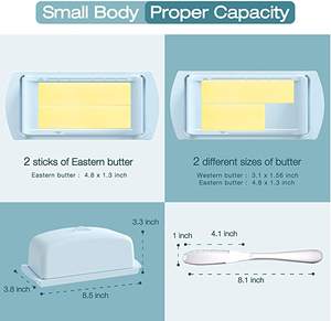 Plat à beurre moderne de couleur bleu ciel plat de service en métal de plateau de beurre de table de mariage de restaurant avec couteau à beurre 3 en 1 - Product Image 4