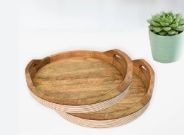 Plateau de service en bois de forme ronde profonde fantaisie à la maison plateau de service de nourriture d'hôtel en bois de manguier plateau de service en bois de petite taille - Product Image 4