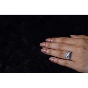 NOVAMART Fine Silverings 925 Sterling Silver Luxe Luster Prong Setting Geometric Statement Engagement <b>Ring</b> with Diamond <b>Rhodium</b> - Product Image 2