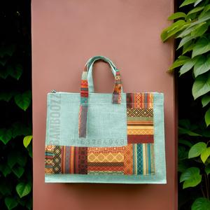 Bolsa de yute de arpillera impresa ecológica personalizada, bolsa de compras barata y reutilizable con asa de algodón para regalos con personalización - Product Image 1