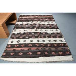 Kilim Marron Beige Laine Tapis 5.8X9.3 ft Turc Plat Armure Salon Tapis En Peluche Rectangle Couloir Patchwork Conception Latex - Product Image 1