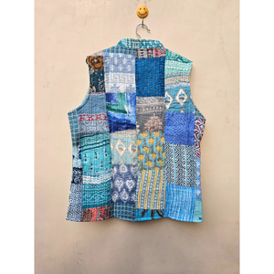 Chaqueta de algodón sin mangas Vintage hecha a mano para mujer, cómoda chaqueta acolchada de retazos de lino con estampado de otoño e invierno, prendas de vestir acogedoras con botones - Product Image 6