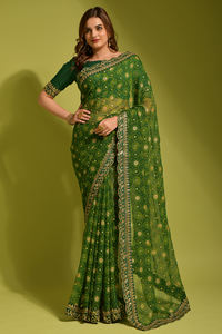 Sari de Fiesta de Chifón Premium con Hermoso Bordado para Mujer de Fabzone India - Product Image 2