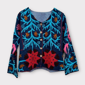 Veste indienne en coton Suzani faite à la main Veste courte brodée à la main Manteau unisexe Veste courte Suzani faite à la main - Product Image 4