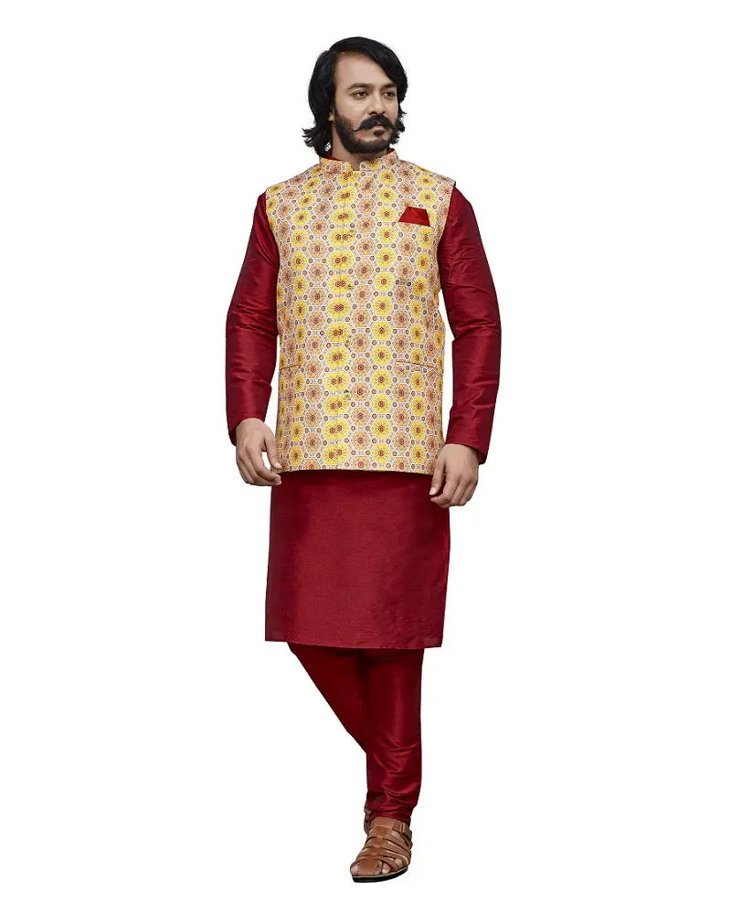 Tenue décontractée de fête de mariage, pyjama Kurta pour hommes avec veste imprimée en coton de Jute Koti meilleure qualité au prix le plus bas fournisseur inde