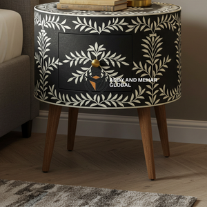 โต๊ะข้างเตียงสำหรับห้องนอนฝังกระดูกสีดำและสีขาวทันสมัยหรูหราพร้อมลวดลายดอกไม้สลับซับซ้อน - Product Image 2