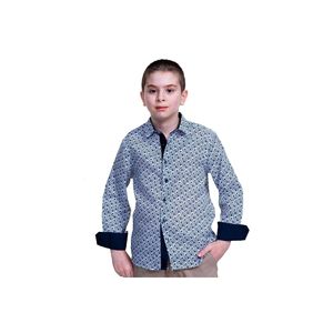 เสื้อเด็กผ้าทอแขนยาวติดกระดุมสีกรมท่าพิมพ์ลายดอกไม้สีฟ้า - Product Image 1