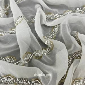 Pure Viscose Embroidery Fancy <b>Fabrics</b> <b>Beaded</b> Moti Work <b>Fabrics</b> - Product Image 4