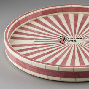Bandeja Redonda de Almacenamiento y Plato para Servir, Hechos a Mano, con Incrustaciones de Resina Rosa y Blanca, para Cocina y Escritorio - Product Image 3