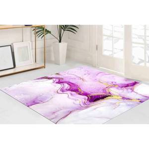 Tapis en marbre violet et or : design abstrait scintillant, tapis doux non tissé - Product Image 3