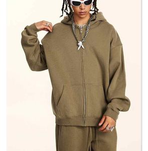 Sudadera con capucha de lana de algodón 345gsm de alta calidad para hombres, venta al por mayor, cremallera de gran tamaño para impresión Digital de otoño - Product Image 6