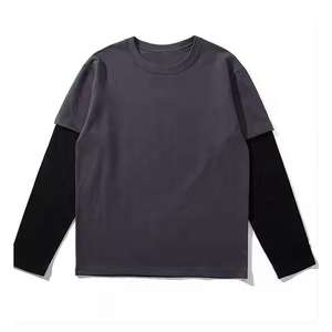 Style chaud 100% coton Double manches hommes T-Shirts Logo personnalisé col rond respirant manches longues conception unie Double couche - Product Image 4