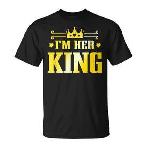T-shirt couple Her King, imprimé noir et or, cadeau pour la Saint-Valentin, un anniversaire de mariage - Product Image 1