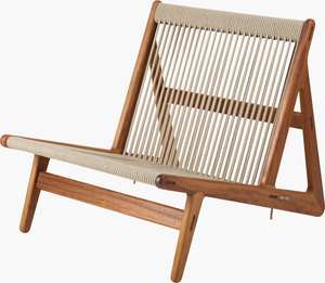 Nordic Minimalist Single <b>Chair</b> Japanese-Style Solid Wood Woven Rope for <b>Balcony</b> Outdoor Hotel Bedroom Leisure Use - Product Image 1