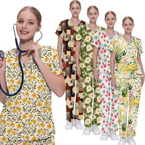 Uniformes elásticos Hospital Scrubs Venta al por mayor Uniformes Traje Mujeres Enfermera Scrubs Scrub Trajes Colores Hospital Uniforme Diseños - Product Image 2