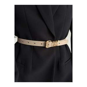 Ceinture fine pour femme à boucle carrée, ceinture de taille, ceinture pour robe, ceinture pour jupe, ceinture pour pantalon - Beige - Product Image 4