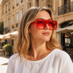 Lunettes de soleil carrées pour femmes, mode rétro, grandes montures, protection UV, pour les fêtes en plein air - Product Image 4