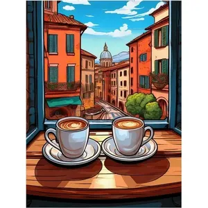 Italia dos tazas de café escena de la calle pared Mural cocina Backsplash en azulejo de cerámica de mármol - Product Image 1