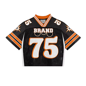 เสื้อยืดครอปทรงบ็อกซี่คอวีโอเวอร์ไซส์สไตล์สตรีทแวร์สุดหรูสั่งทำพิเศษ ผ้าตาข่ายแบบเสื้อฟุตบอลสำหรับผู้ชาย - Product Image 1