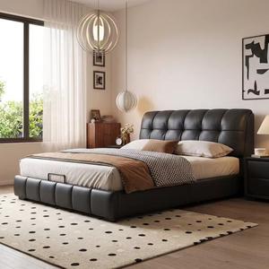 Letto matrimoniale imbottito Wingback con struttura KD, doghe silenziose, telaio letto flottante in pelle Nappa, letto nuziale minimalista italiano - Product Image 2