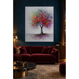 Impression sur toile Fida d'un arbre coloré à pois sur fond gris - Product Image 1